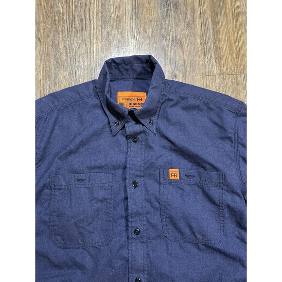 Wrangler FR Riggs Workwear Long Sleeve Blue Button Down Shirt / Size Medium - Picture 2 of 7